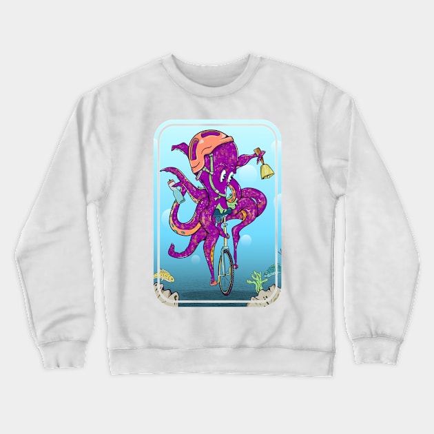 Octopus riding a bike underwater Crewneck Sweatshirt by mailboxdisco